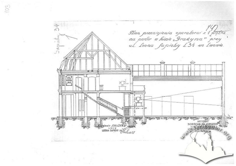 Будівельний план кінотеатру "Гражина"у пасажі Грьодлів.