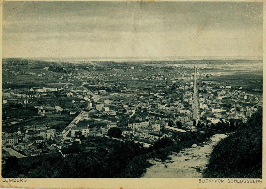 Поштівка з видом на Жовківське передмістя і нин. вул. Б. Хмельницького, 1943 рік