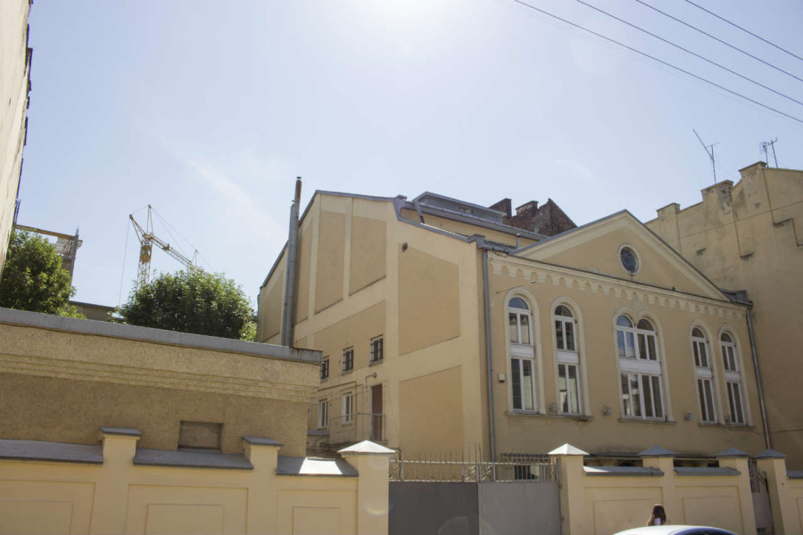 Вид на синагогу з вулиці Міхновських. Фото 2015 року