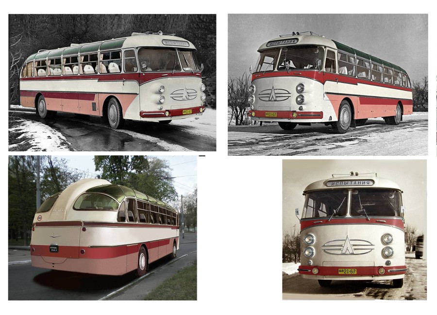 1960 рік, один з прототипів великого міжміського автобуса 669А з новим дизайном передка на 4 фари.