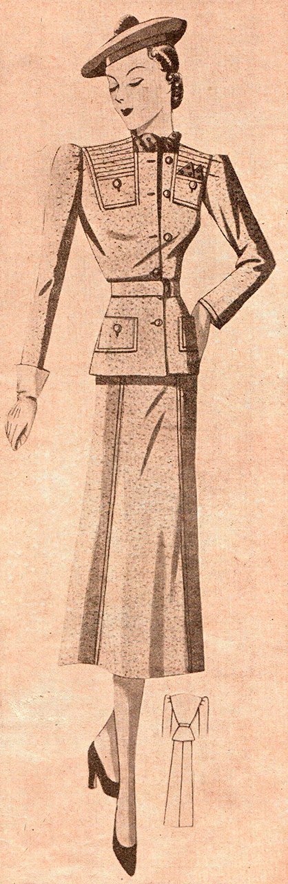 Елегантний француський костюм з темно-блакитного матеріалу, 1937 рік