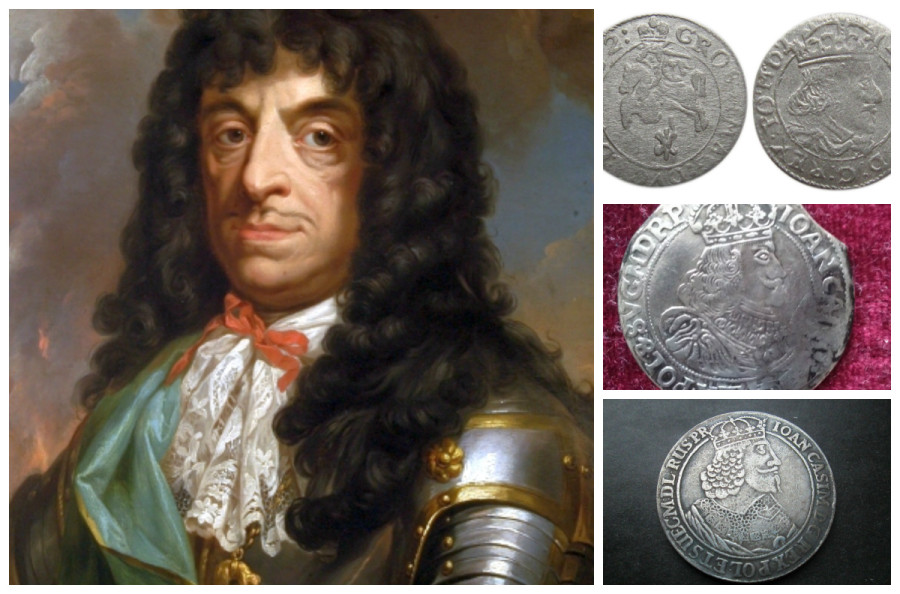 Король Ян Казимир (1648 - 1668рр.) і його грош, орт і талер.