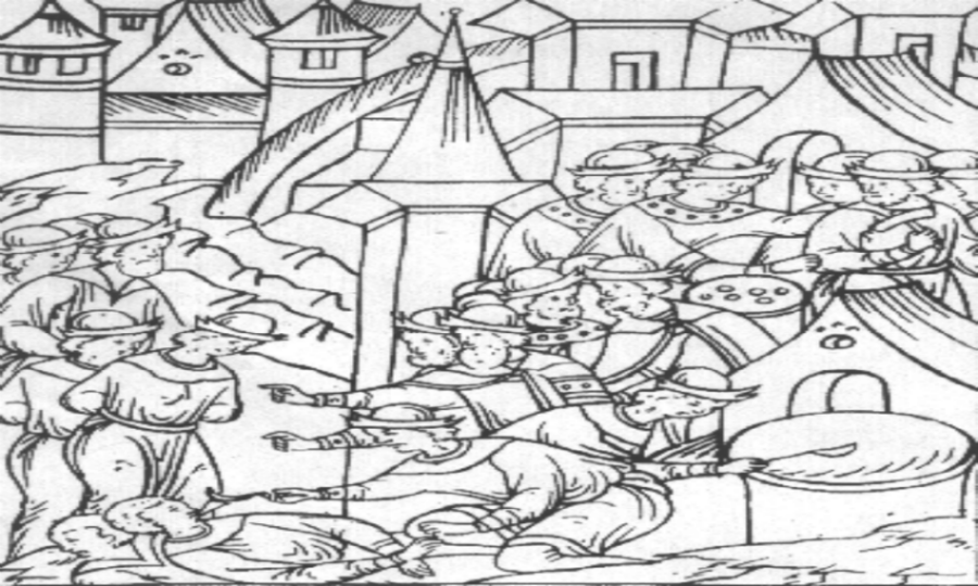 Кара фальшивомонетників в Московії (їм заливають до рота розплавлений метал), мініатюра XVI ст.