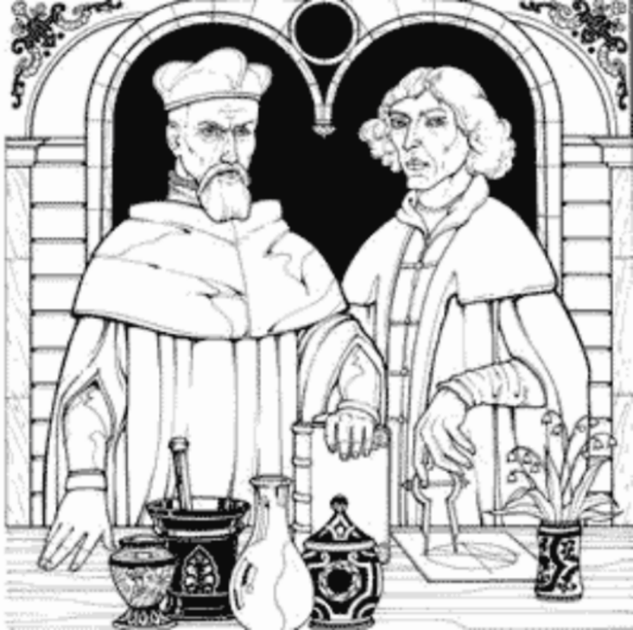 Схематичний неоригінальний малюнок Юрія Дрогобича та Ніколая Коперника