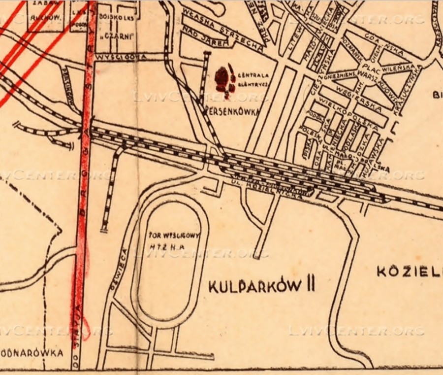 Третій львівський іподром на Персенківці на плані міста Львова 1936 року.