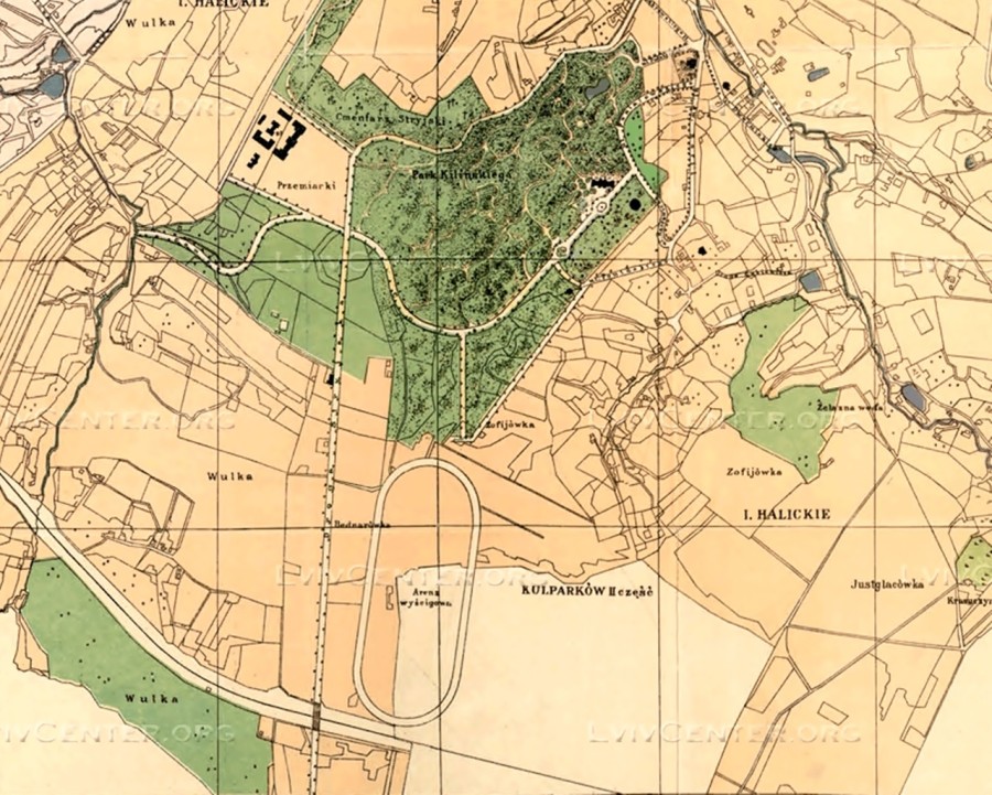 Другий львівський іподром на плані міста Львова 1900 року.