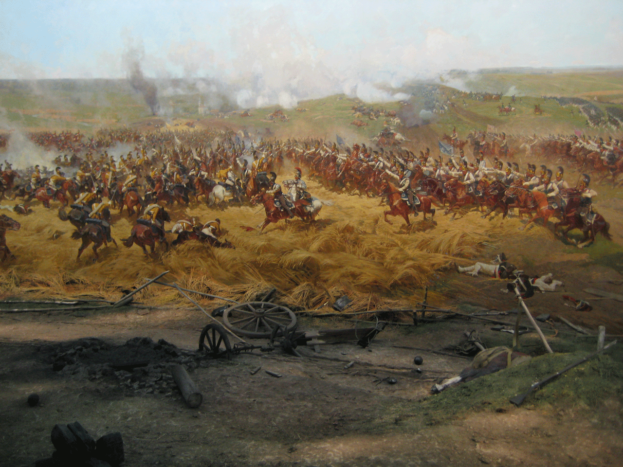 Кавалерійська атака під час Бородінської битви. Фрагмент панорами з експозиції Музею-панорами "Бородінська битва", м. Москва.