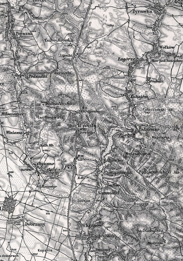 Фрагмент австрійської військової карти. Відрізок Стрийського гостинця між Липниками і Красовом