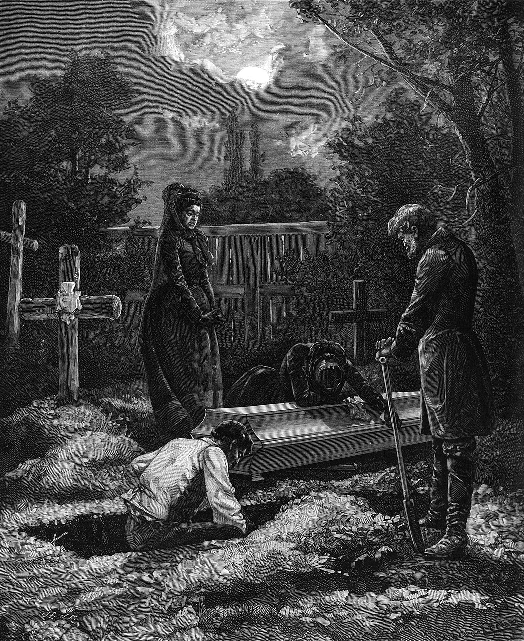 Чеслав Янковський. Похорон самогубця. Малюнок кінця ХІХ століття