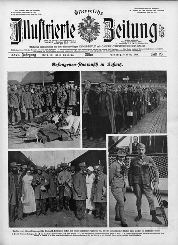 Перша сторінка австрійського часопису, де внизу вміщено фото Олени Степанів під час повернення з полону