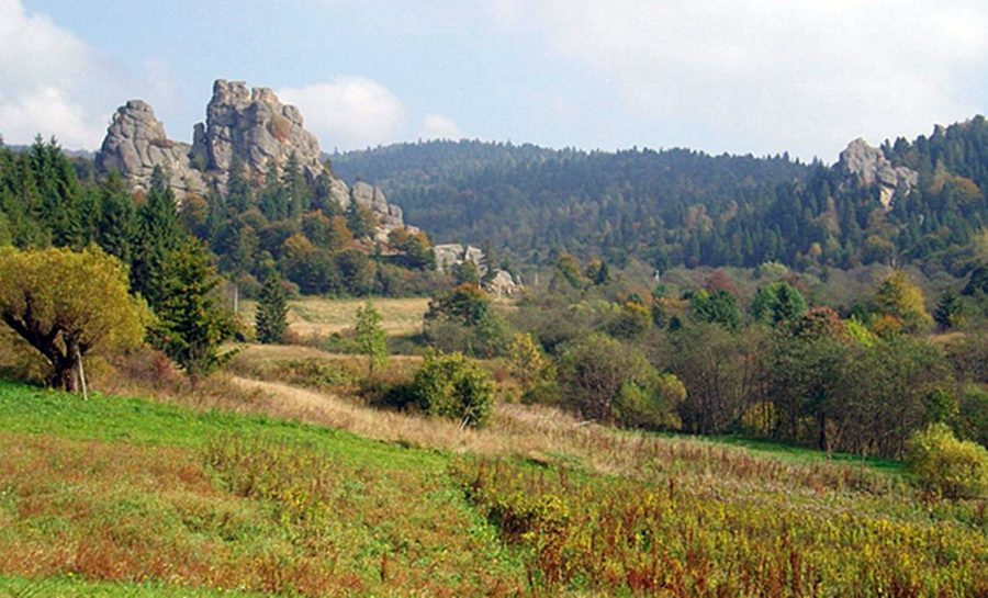 Скелі Тустані (рештки замку). Джерело: https://uk.wikipedia.org/wiki/%D0%A2%D1%83%D1%81%D1%82%D0%B0%D0%BD%D1%8C