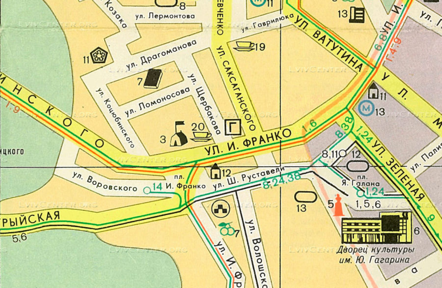 Фрагмент туристичної карти Львова 1977 року (взято з http://www.lvivcenter.org/ru/umd/map/?ci_mapid=82)