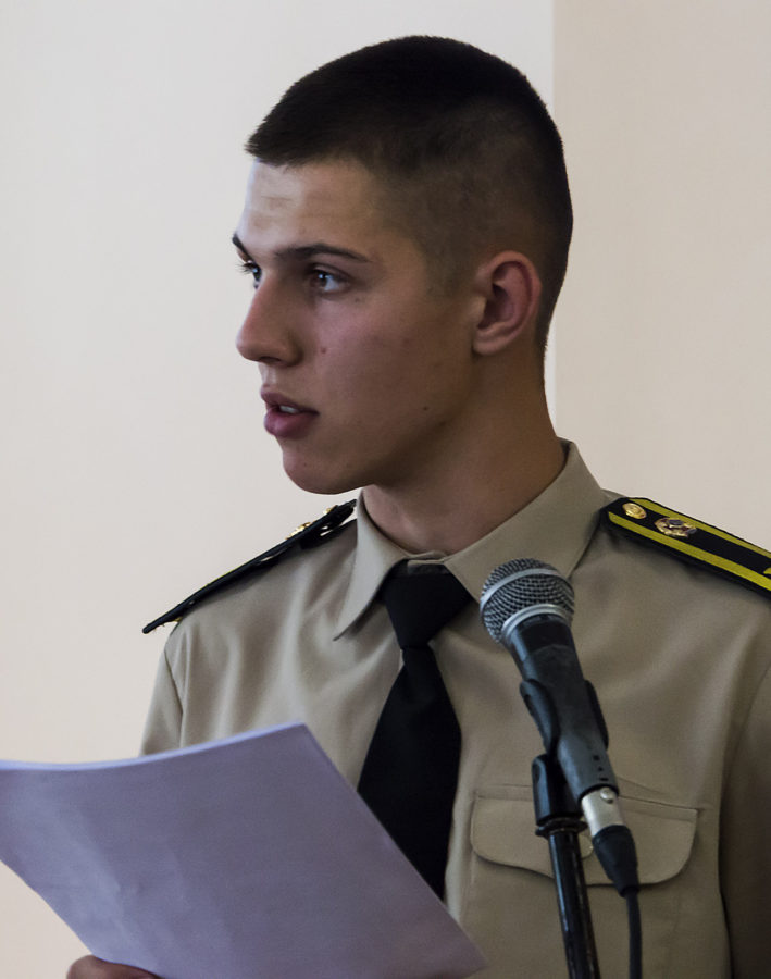 Актор театральної студії Університету безпеки життєдіяльності. Читання п'єси Баси Джанікашвілі. Фото: Ксенія Янко