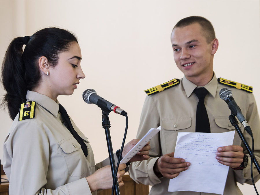 Актори театральної студії Університету безпеки життєдіяльності. Читання п'єси Баси Джанікашвілі. Фото: Ксенія Янко