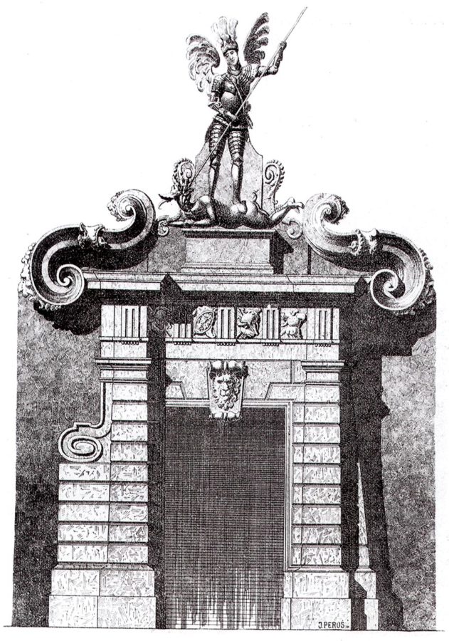 Східний портал у внутрішньому подвір’ї королівського арсеналу. Гравюра 1891 р. (за книгою: Енциклопедія Львова. – Львів, 2007).
