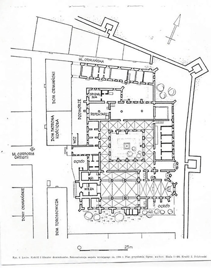 План домініканського монастиря на 1560 рік. Реконструкція Ф. Марковського