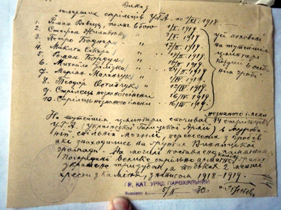 Історична довідка, надана парохом української греко-католицької парафії Винник о. Гірняком
