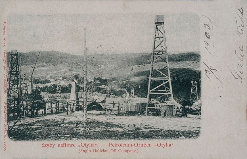 Нафтові вишки в Бориславі. Поштівка 1900 року