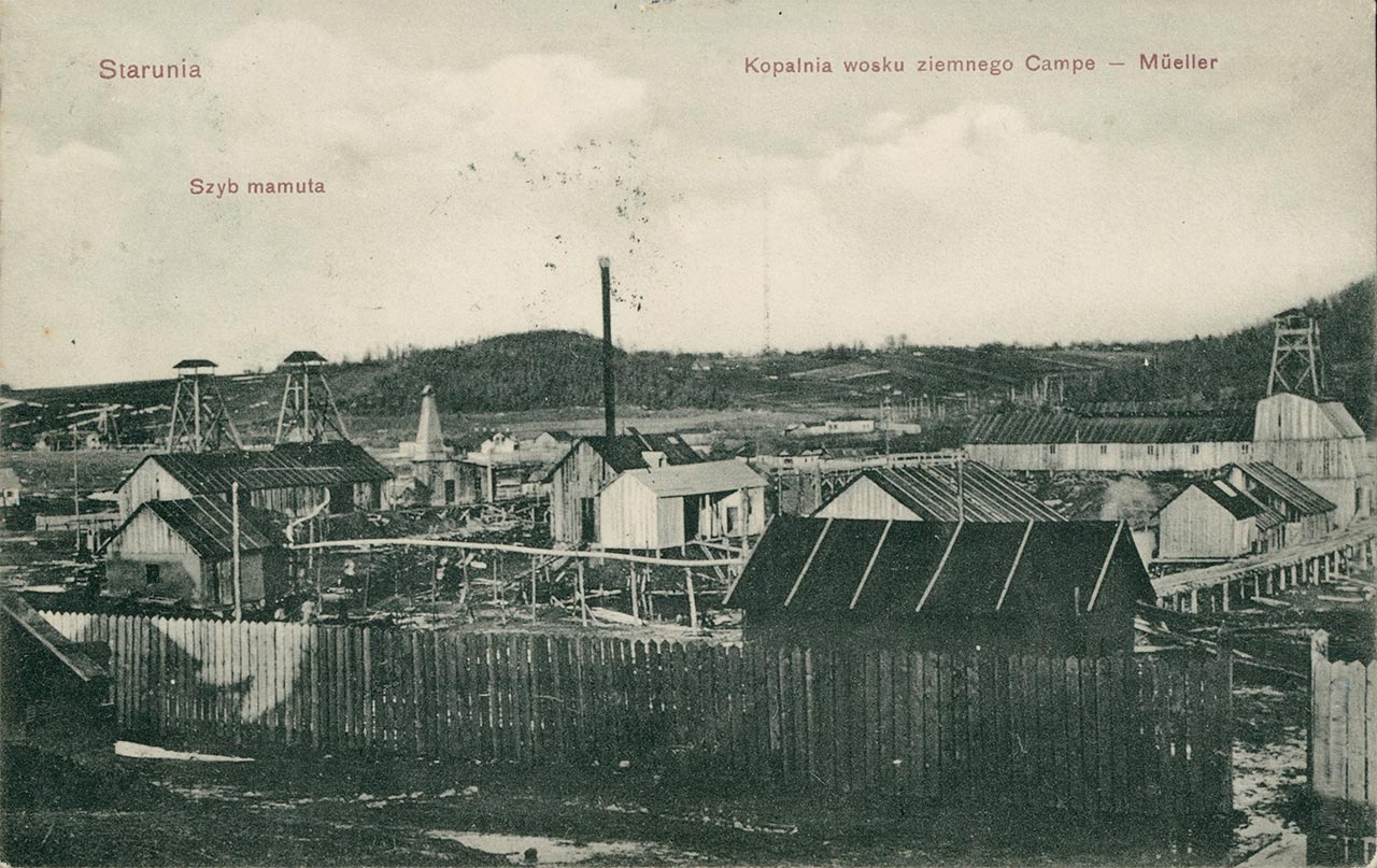 Копальня озокериту в Старуні. Поштівка 1908 року