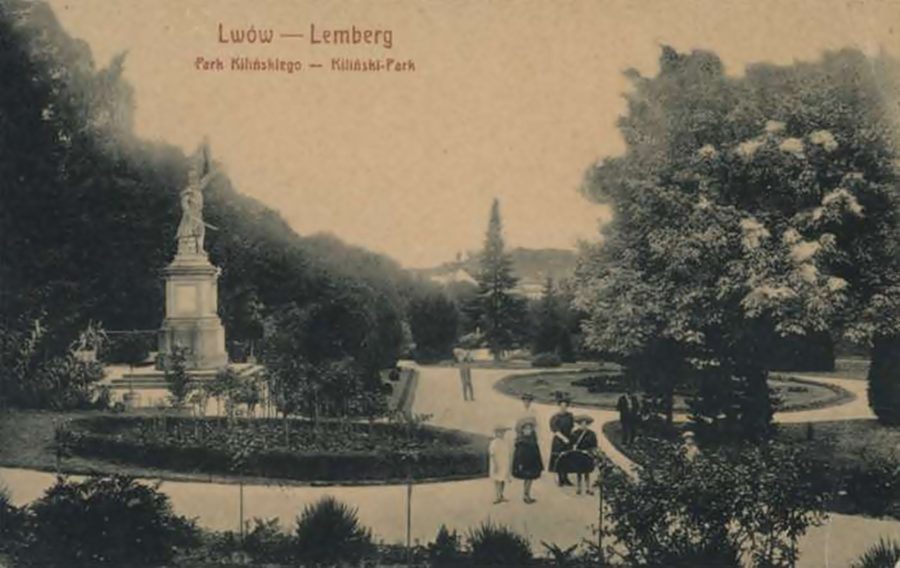 Поштівка із зображенням пам’ятника Янові Кілінському. Початок ХХ століття. Джерело:http://poshtivka.com/pamyatnyk-yanu-kilinskomu-u-stryjskomu-parku/