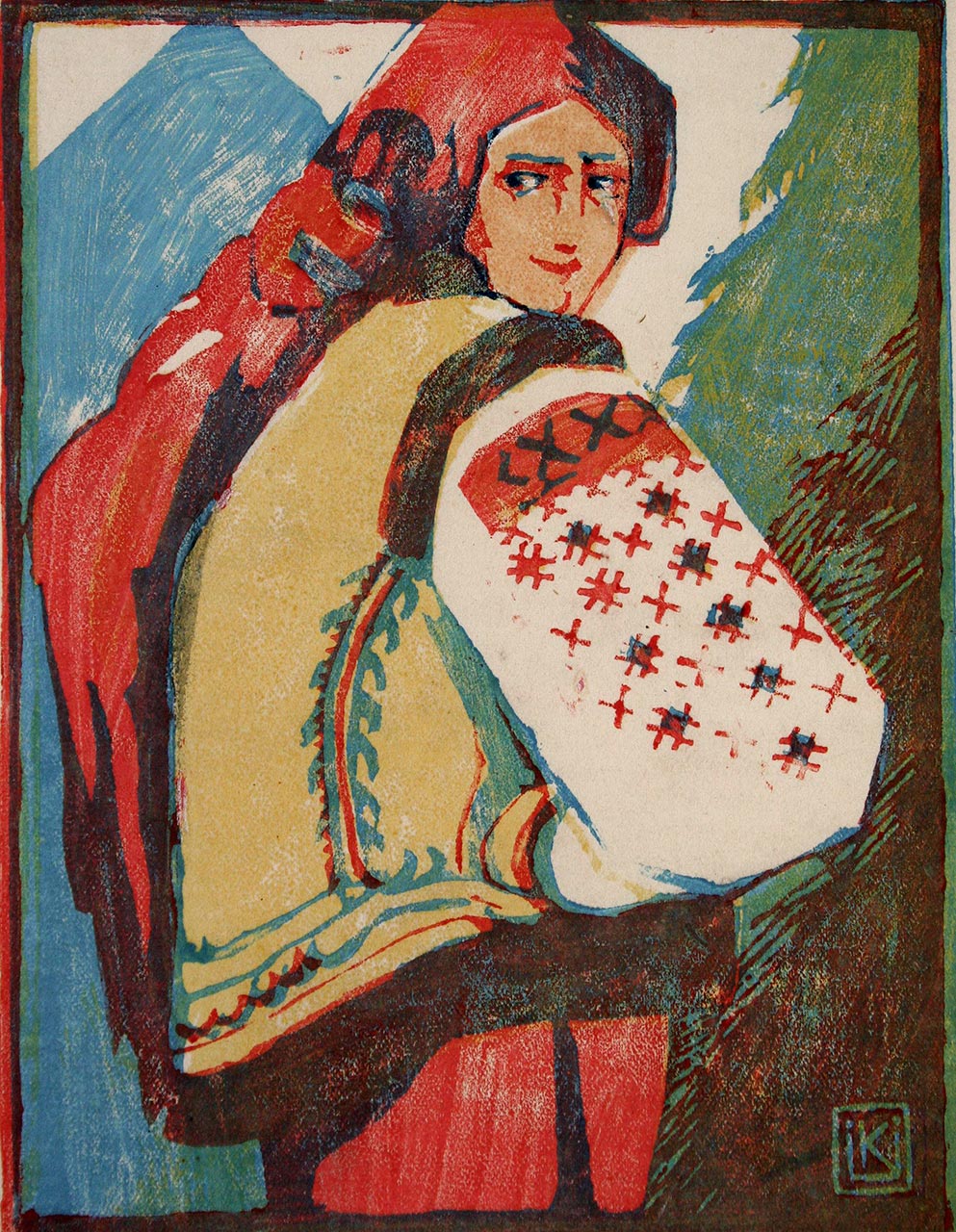 Олена Кульчицька. Гуцулка. 1935р. Папір, кольоровий лінорит.