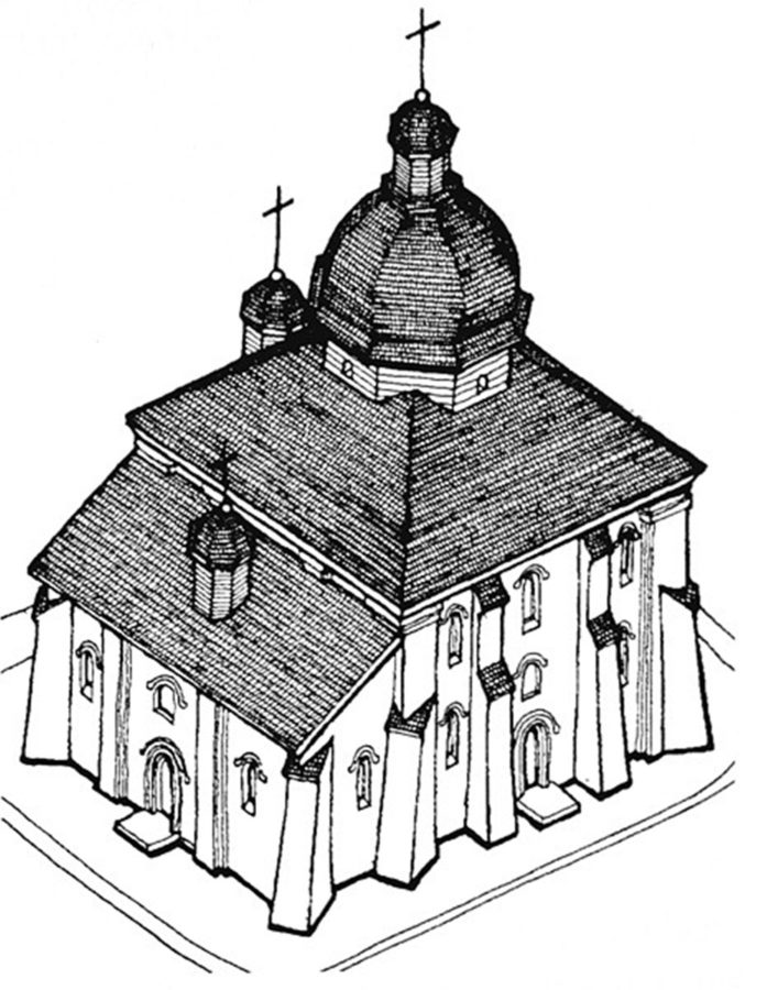 ожливий вигляд храму після капітального ремонту. У притворі відбувалися судові засідання. Зображення з книги "Луцький замок в історії України"