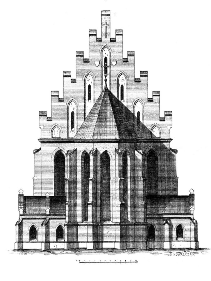 Архітектор М. Ковальчук. Графічна реконструкція первісного вигляду (з тилу)