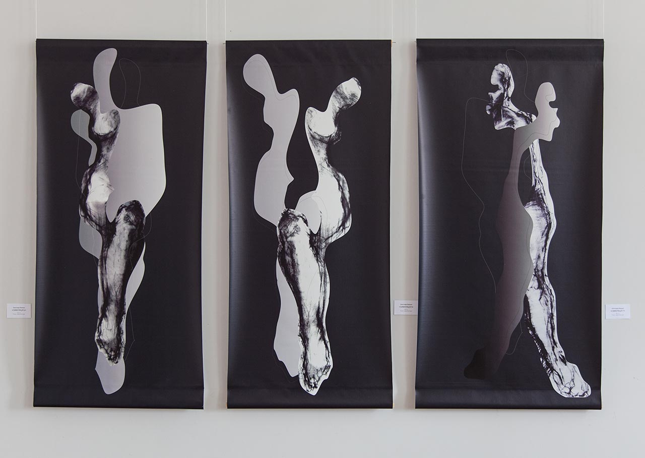 Експозиція виставкового проекту Моніки Костржевої "Структури творення" та Александри Верешки “Між лінією і формою”