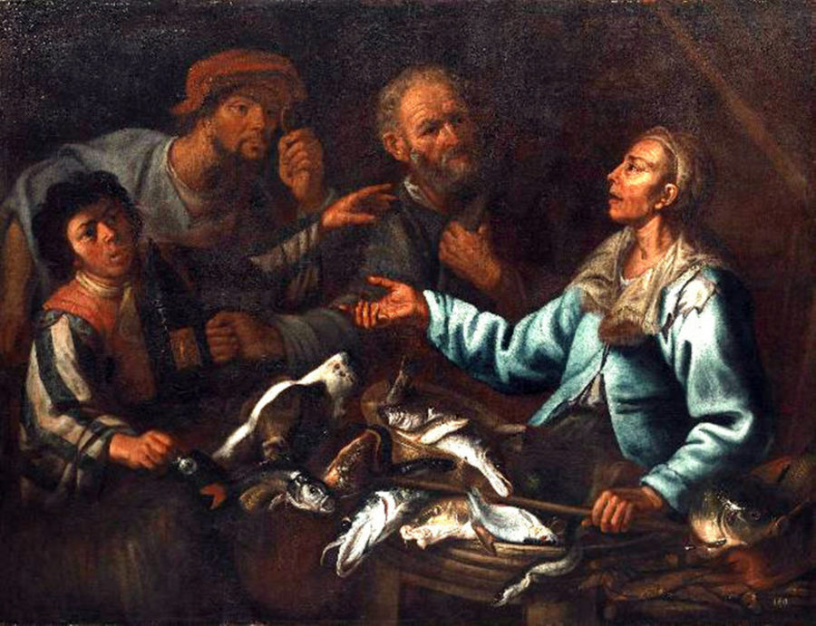 Пилипони у Польщі продають рибу. Картина з колекції Музею короля Яна ІІІ у Вілануві (Варшава)