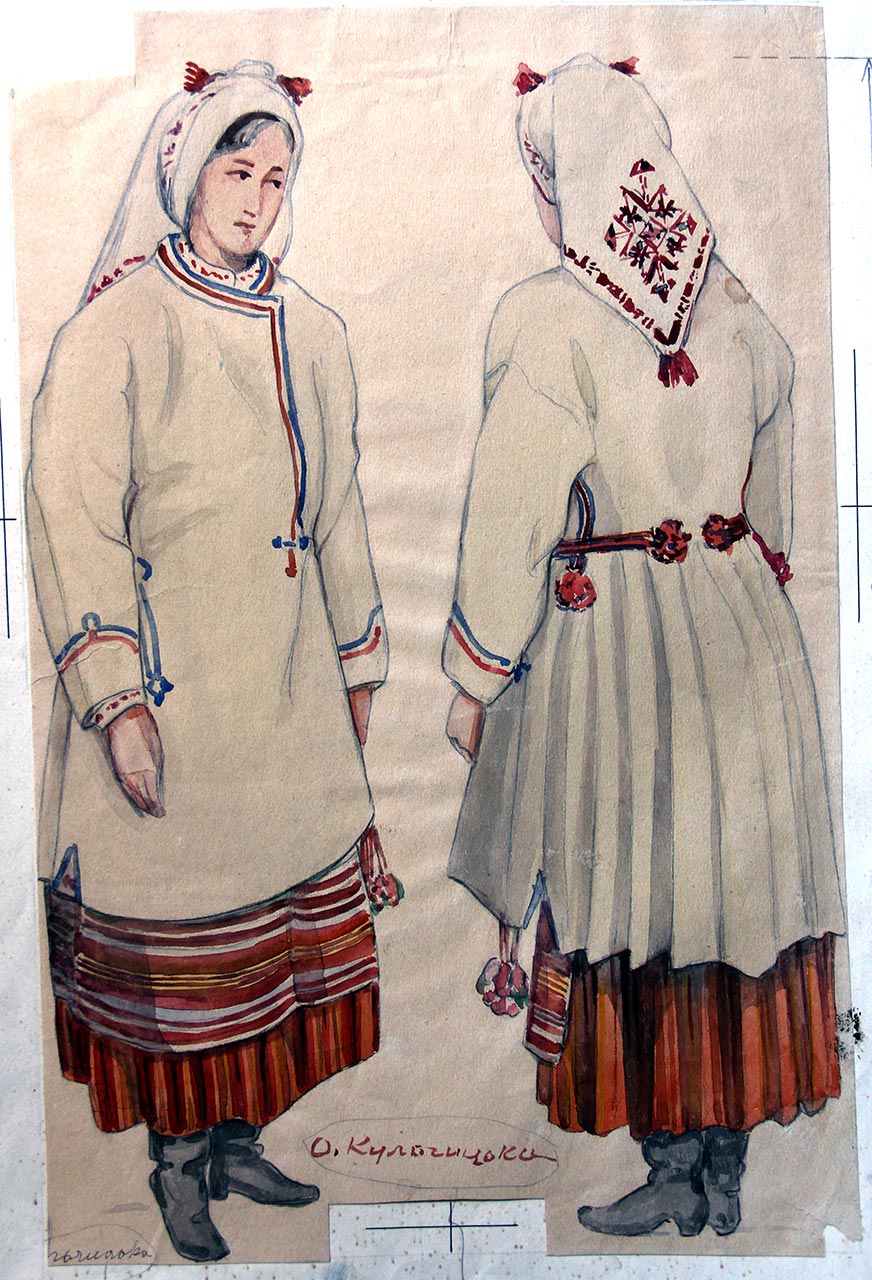 Експозиція ретроспективної виставки "Олена Кульчицька (1877-1967). Народний одяг західних областей України. Акварелі. Малярство" (із фондових збірок Національного музею у Львові імені Андрея Шептицького)