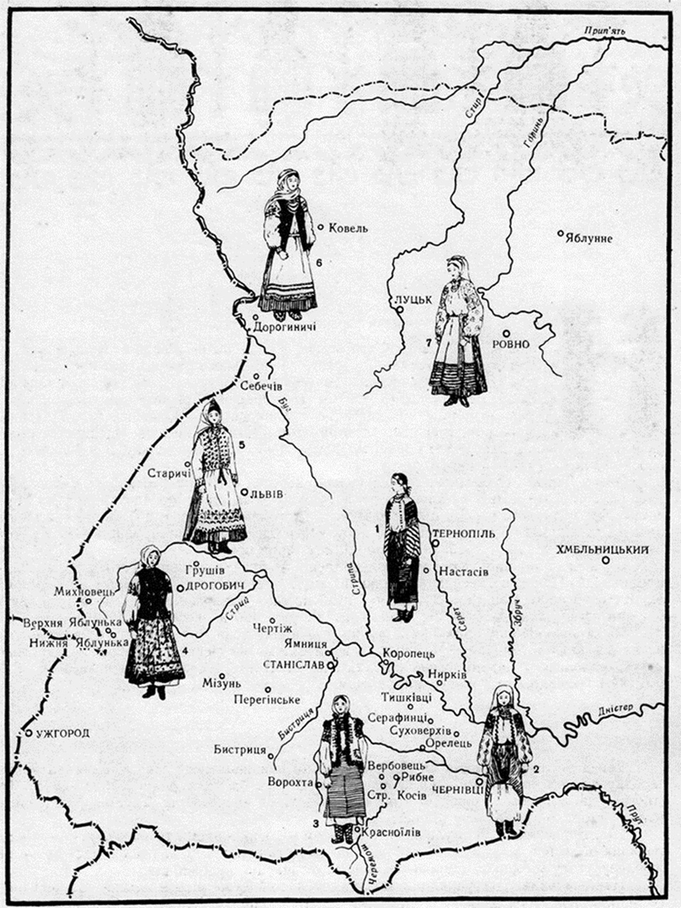 Карта національного одягу українців західних областей