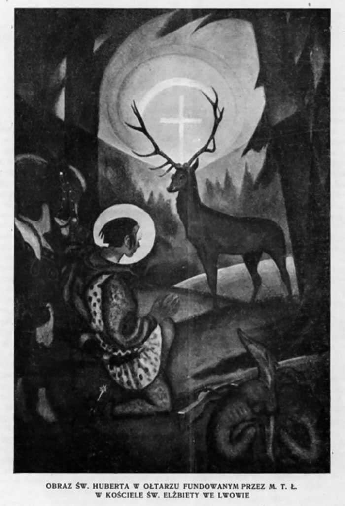 Образ Святого Губерта, подарований Малопольським мисливським товариством, у вівтарі костелу Святої Єлизавети у Львові. Foto // Łowiec – 1926. – Wydanie jubileuszowe