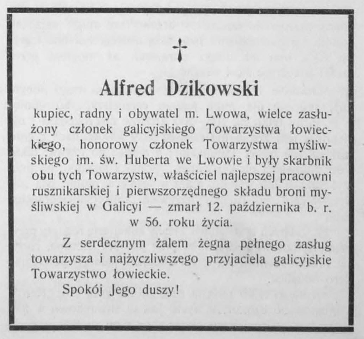 Некролог Альфреда Дзіковського