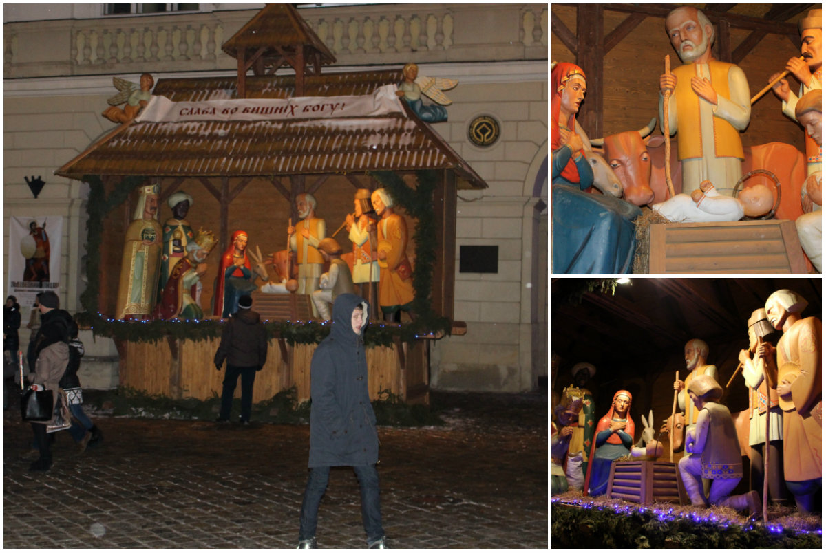 Різдвяна шопка на площі Ринок в Різдвяний вечір