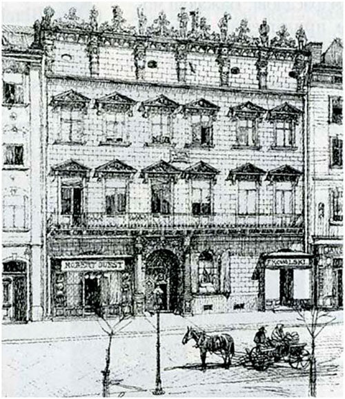 Палац Корнякта у м. Львів. Малюнок Ф. Оманна, 1895.