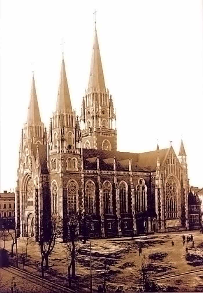 Зображення костелу св. Ельжбєти у Львові одразу ж після будівництва (1911 р.).