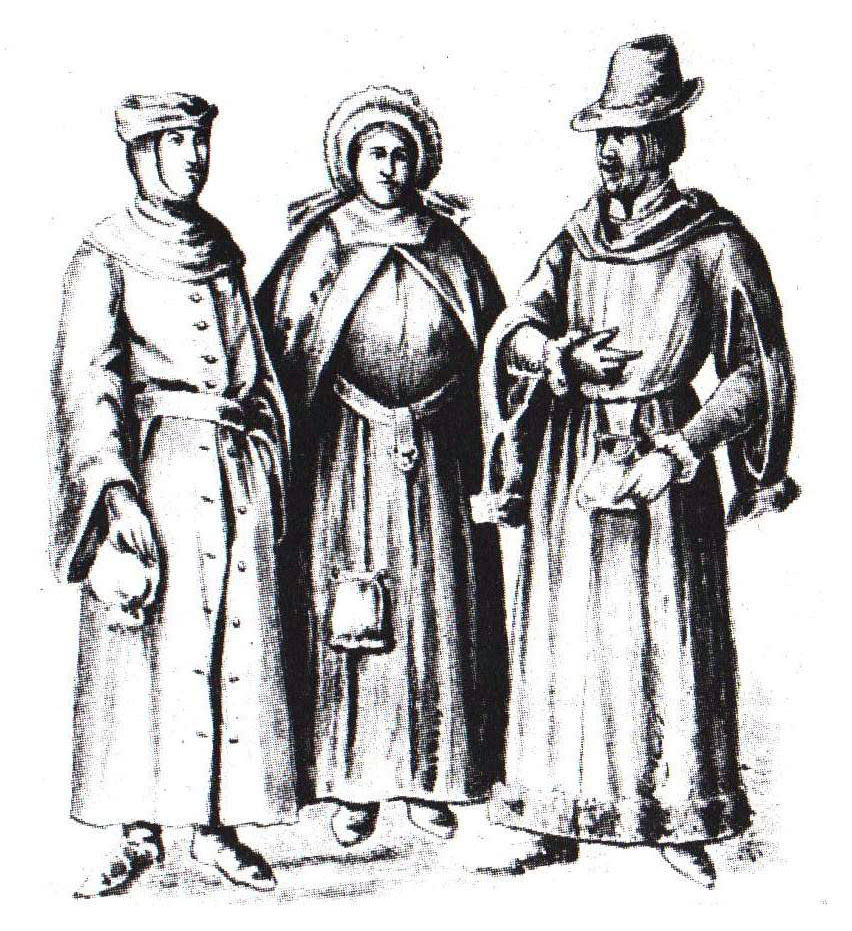Мешканці середньовічного Львова. Рисунок Ф. Ковалишина для книги Ф. Яворського "Львів за Ягайла", 1910 рік.