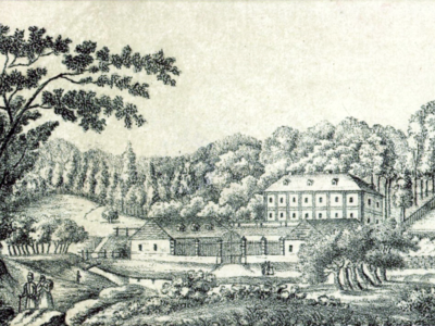 Літографія А.Ланге із зображення пивного саду на Погулянці. Літографія 1823 року