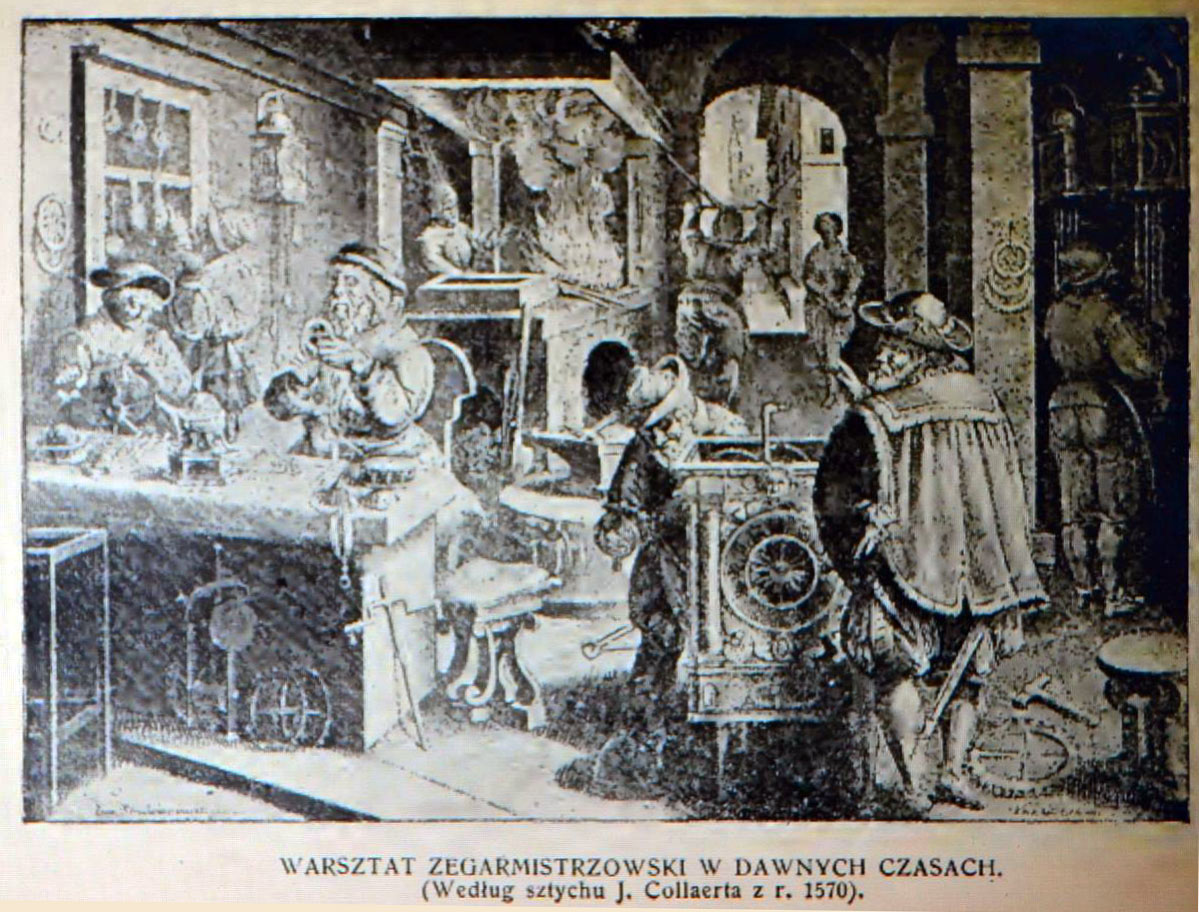 Годинникова майстерня давніх часів (джерело фото - Ф. Яворський «Львів давній і вчорашній»)