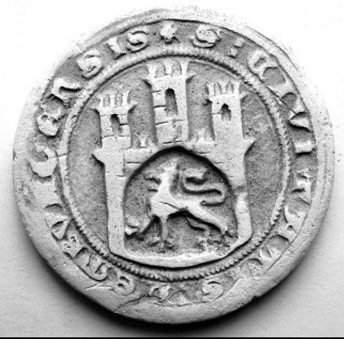 Печатка Львівського магістрату 1359 року (джерело фото https://uk.wikipedia.org/wiki/%D0%93%D0%B5%D1%80%D0%B1_%D0%9B%D1%8C%D0%B2%D0%BE%D0%B2%D0%B0)