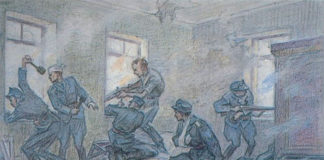 Стрільці у квартирі. Малюнок Леоніда Перфецького.