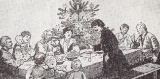 Різдвяна трапеза. Рисунок Осипа Куриласа, 1926 р