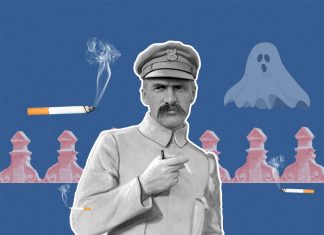 Юзеф Пілсудський курить цигарку в Луцьку і згадує про привида. Колаж Олександра Котиса