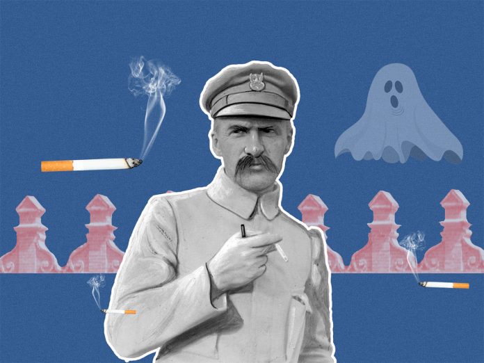 Юзеф Пілсудський курить цигарку в Луцьку і згадує про привида. Колаж Олександра Котиса