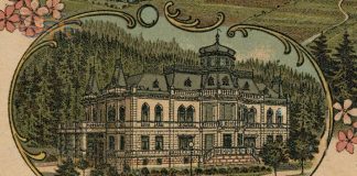 Сколівський палац Гредлів (Грьодлів) на листівці-лепорелло з перших років ХХ ст.