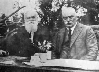 Михайло Грушевський (ліворуч) і Кирило Студинський. Рибний заповідник в Кононче, 9 червня 1927 року