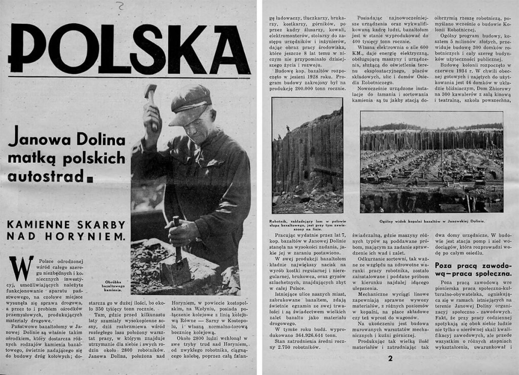 “Газета Польська”. Стаття “Янова Долина – матір польських автострад” і підзаголовок: “Кам’яні скарби над Горинню”