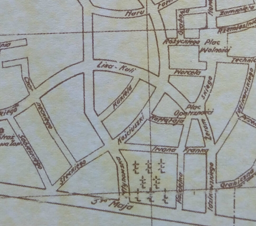 На плані Рівного 1938 року можна роздивитися, де знаходилася вулиця Ліса Кулі