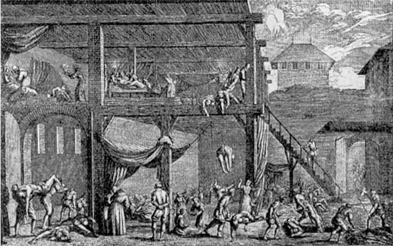 Монаті виносять трупи під час чумної моровиці у Відні (1679 рік). Монаті (від італ. monatto) — гробар, що виконував санітарні функції в середньовічній Італії.