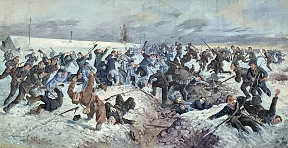 Полотно «Бій під Крутами». О. Климко. Львів, 1936. Подано за: https://www.radiosvoboda.org/a/kartyna-bij-pid-krutamy-oleksandr-klymko/30191614.html